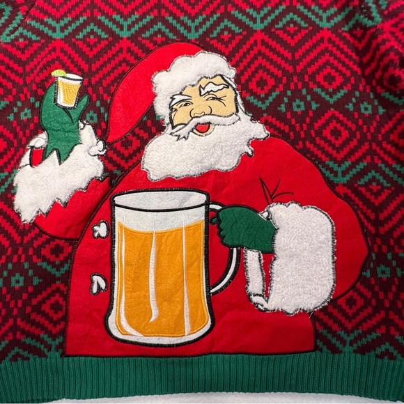 Ugly Christmas Sweater Santa Beer and Shot Size XL Holds Beer Bottle - Picture 7 of 16